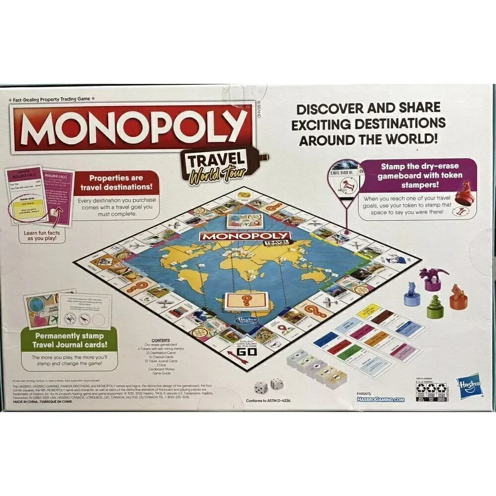 Monopoly Travel World Tour Board Game for Families and Kids Ages 8+